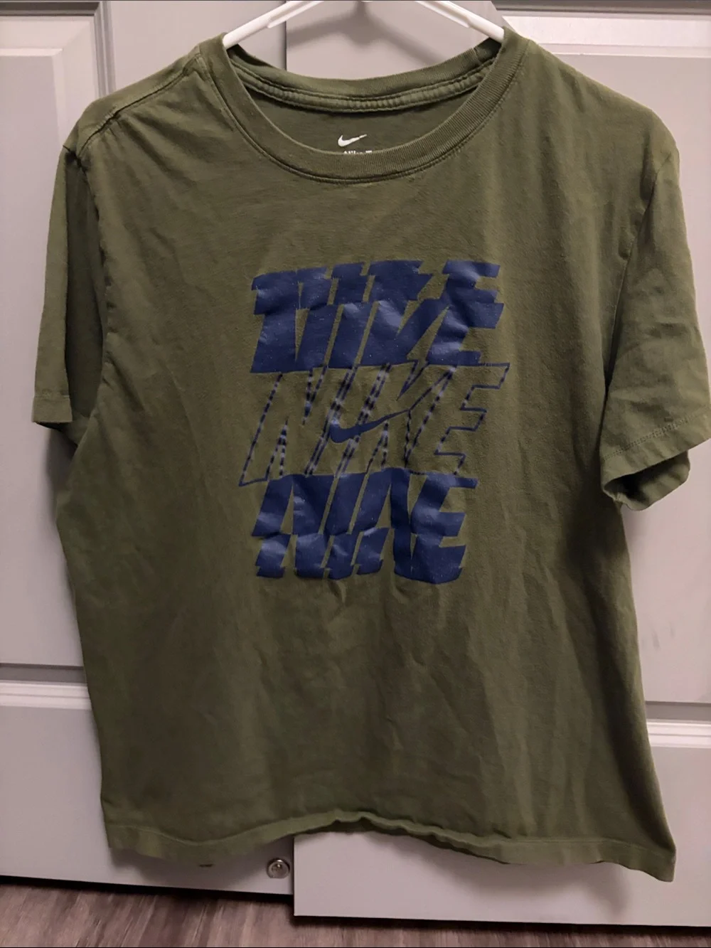 Nike Olive Green T-Shirt with Blue Graphic